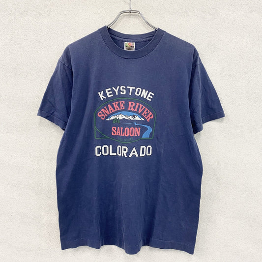 FRUIT OF THE LOOM　フルーツオブザルーム　半袖プリントTシャツ　シングルステッチ　紺　ネイビー　Lサイズ　