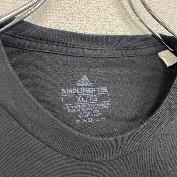古着 used　adidas　アディダス　長袖カレッジプリントTシャツ　ロンT　クルーネック　黒　ブラック　XLサイズ