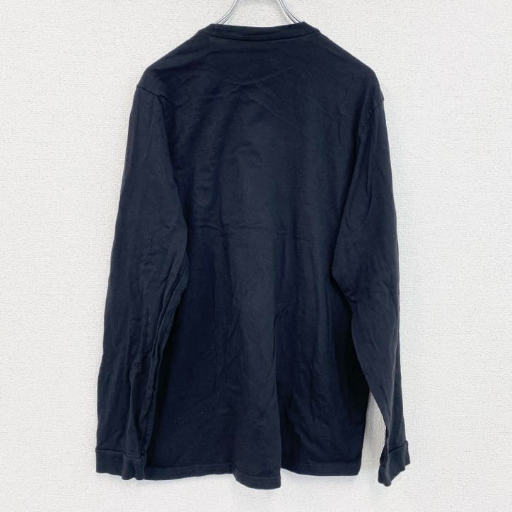 古着 used　adidas　アディダス　長袖カレッジプリントTシャツ　ロンT　クルーネック　黒　ブラック　XLサイズ