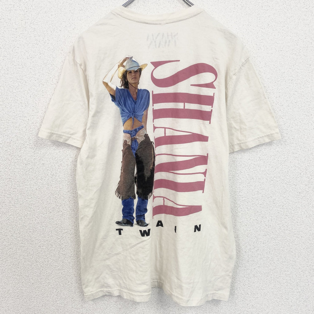 古着 used　SHANIA TWAIN　半袖フォトプリントTシャツ　両面プリント　歌手　人物　白　ホワイト　Mサイズ