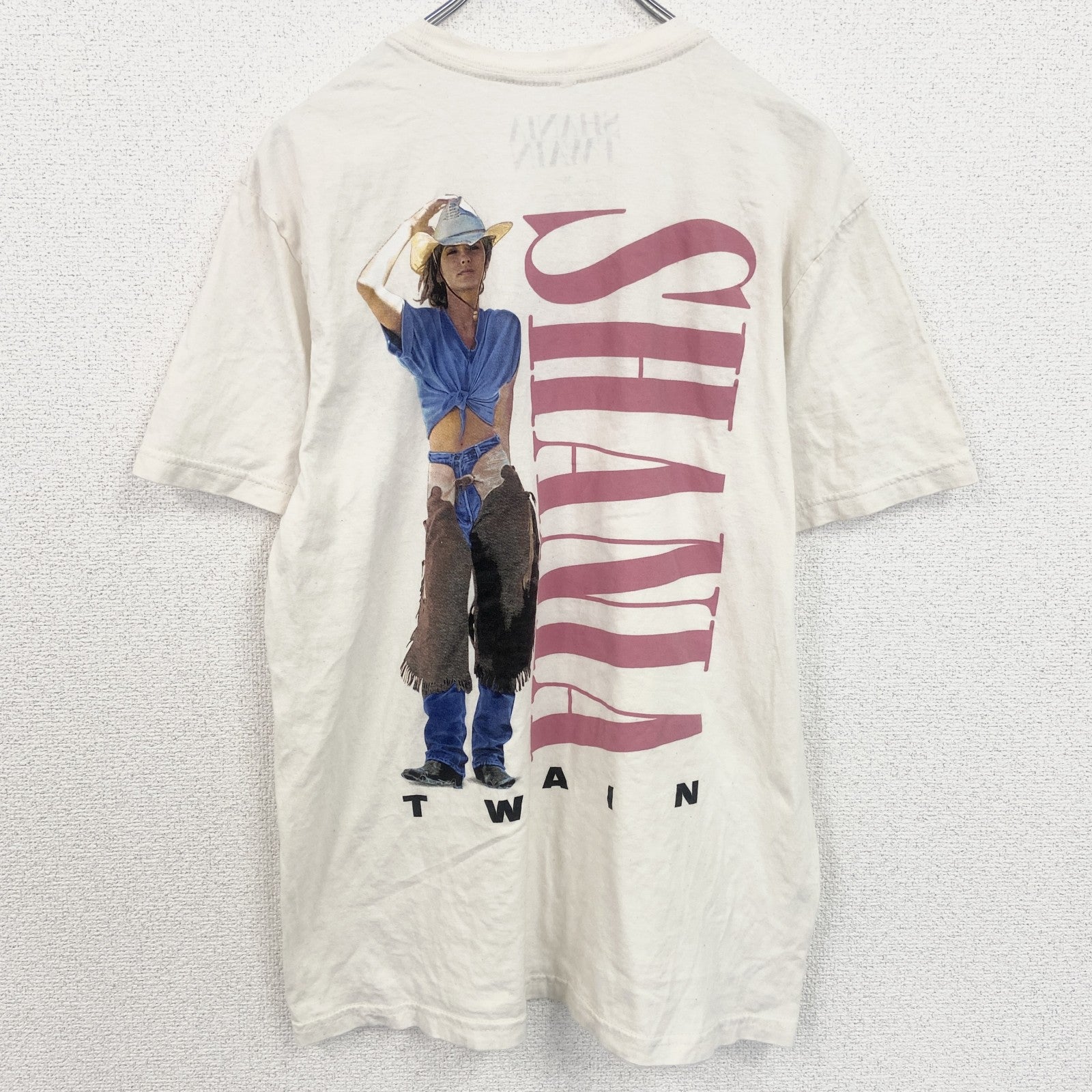 古着 used　SHANIA TWAIN　半袖フォトプリントTシャツ　両面プリント　歌手　人物　白　ホワイト　Mサイズ