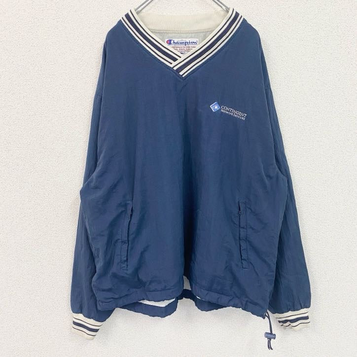 90s　champion　チャンピオン　プルオーバーナイロンジャケット　ヴィンテージ　ネイビー　Lサイズ