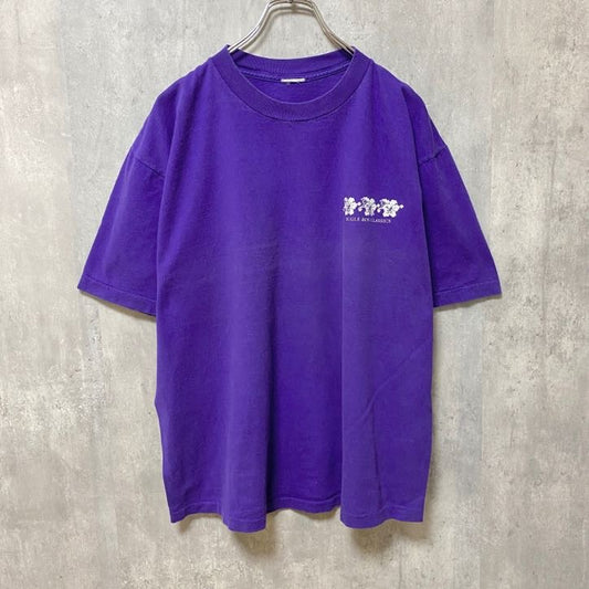 古着 used　90s　半袖プリントTシャツ　ワンポイント　ヴィンテージ　紫　パープル　シングルステッチ　レトロデザイン　