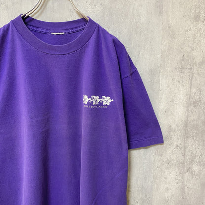 古着 used　90s　半袖プリントTシャツ　ワンポイント　ヴィンテージ　紫　パープル　シングルステッチ　レトロデザイン　