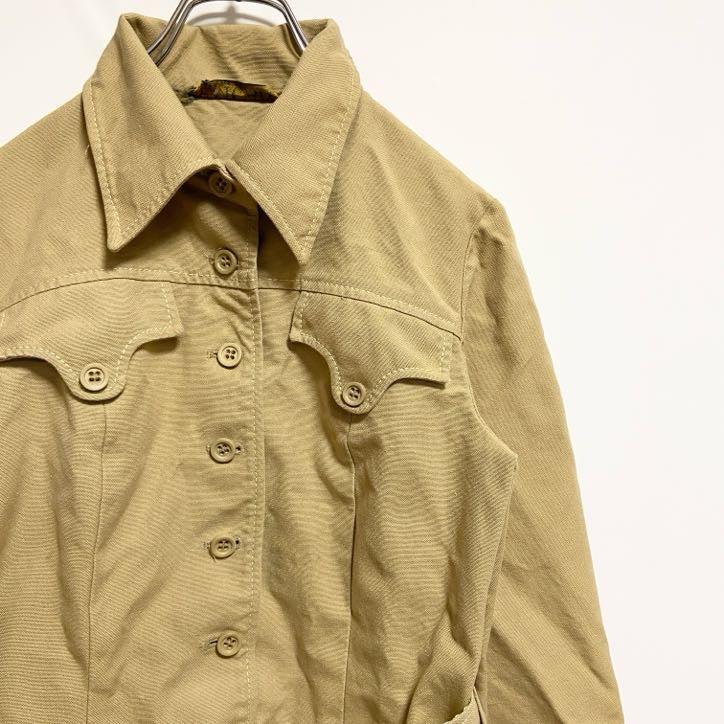 古着 used　EMCAR　長袖トレンチコート　サファリジャケット　ベージュ　英国製　イギリス製　ヴィンテージ　秋冬服