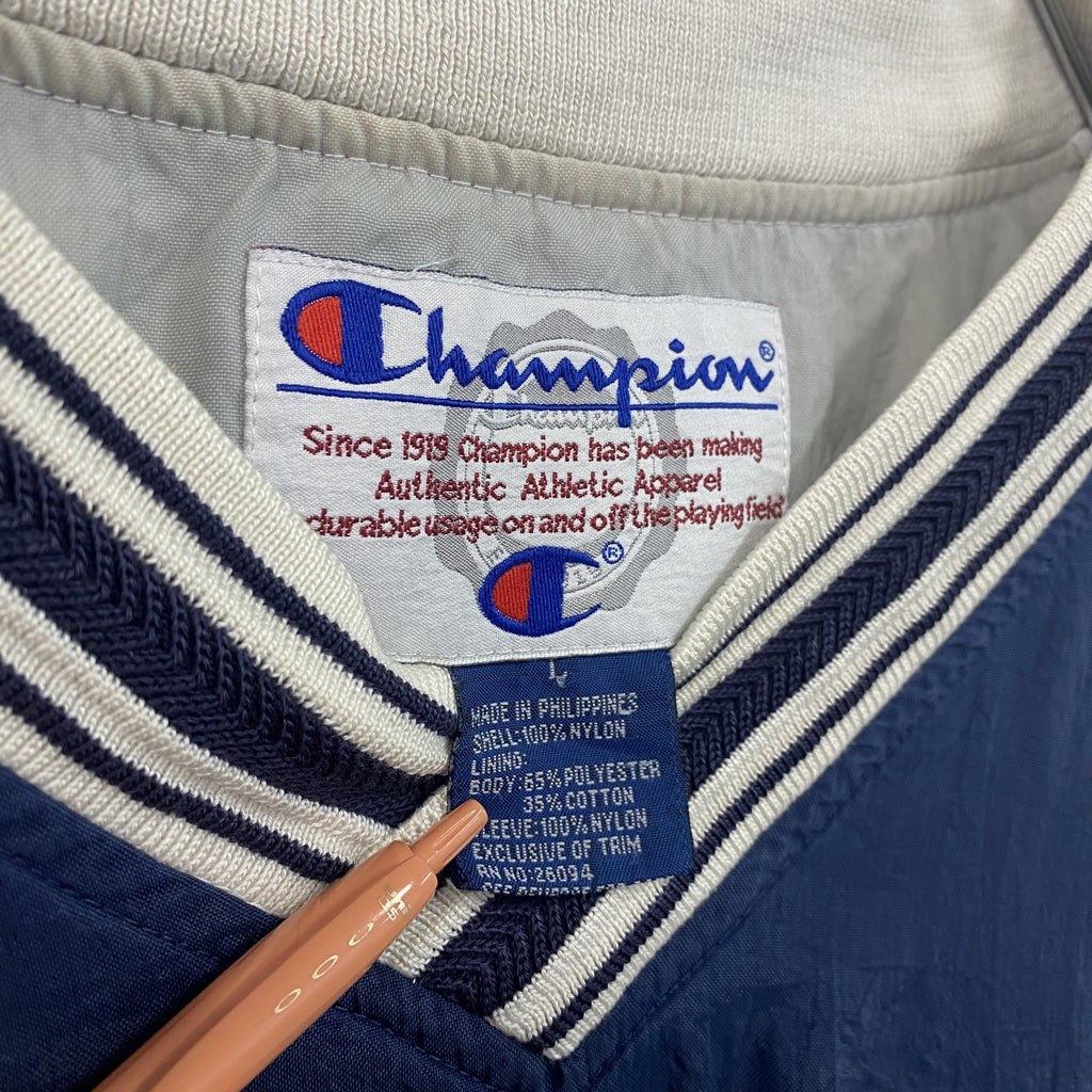 90s　champion　チャンピオン　プルオーバーナイロンジャケット　ヴィンテージ　ネイビー　Lサイズ