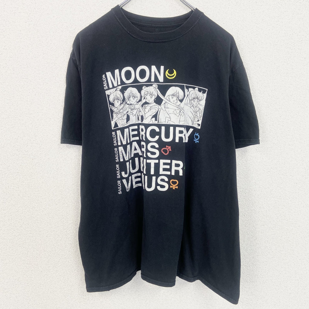 古着 used　美少女戦士セーラームーン　半袖プリントTシャツ　クルーネック　アニメ　黒　ブラック　XLサイズ