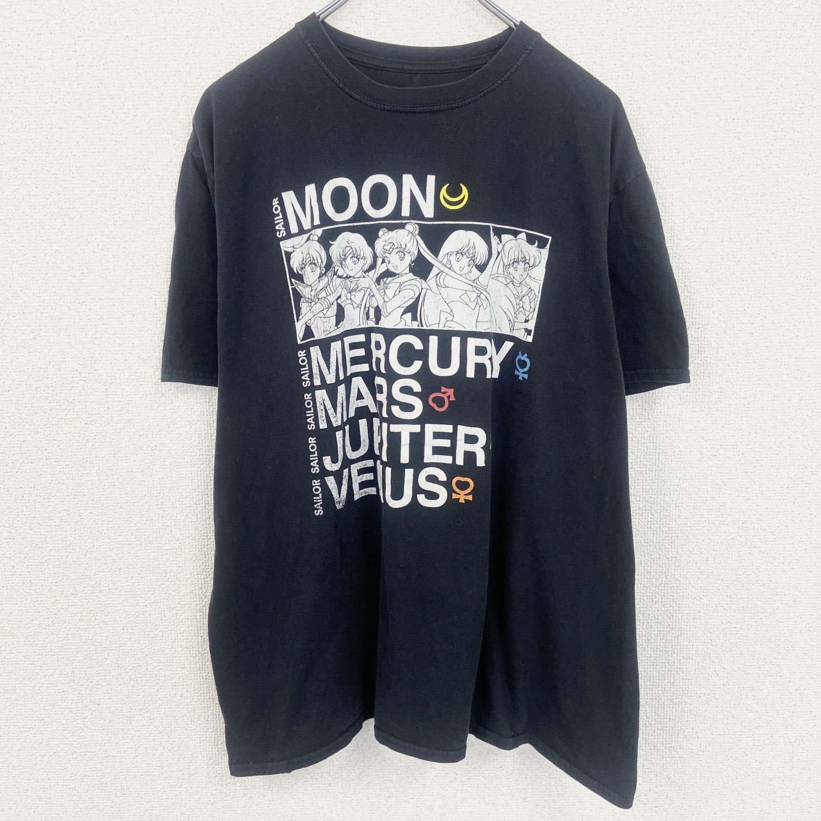 古着 used　美少女戦士セーラームーン　半袖プリントTシャツ　クルーネック　アニメ　黒　ブラック　XLサイズ