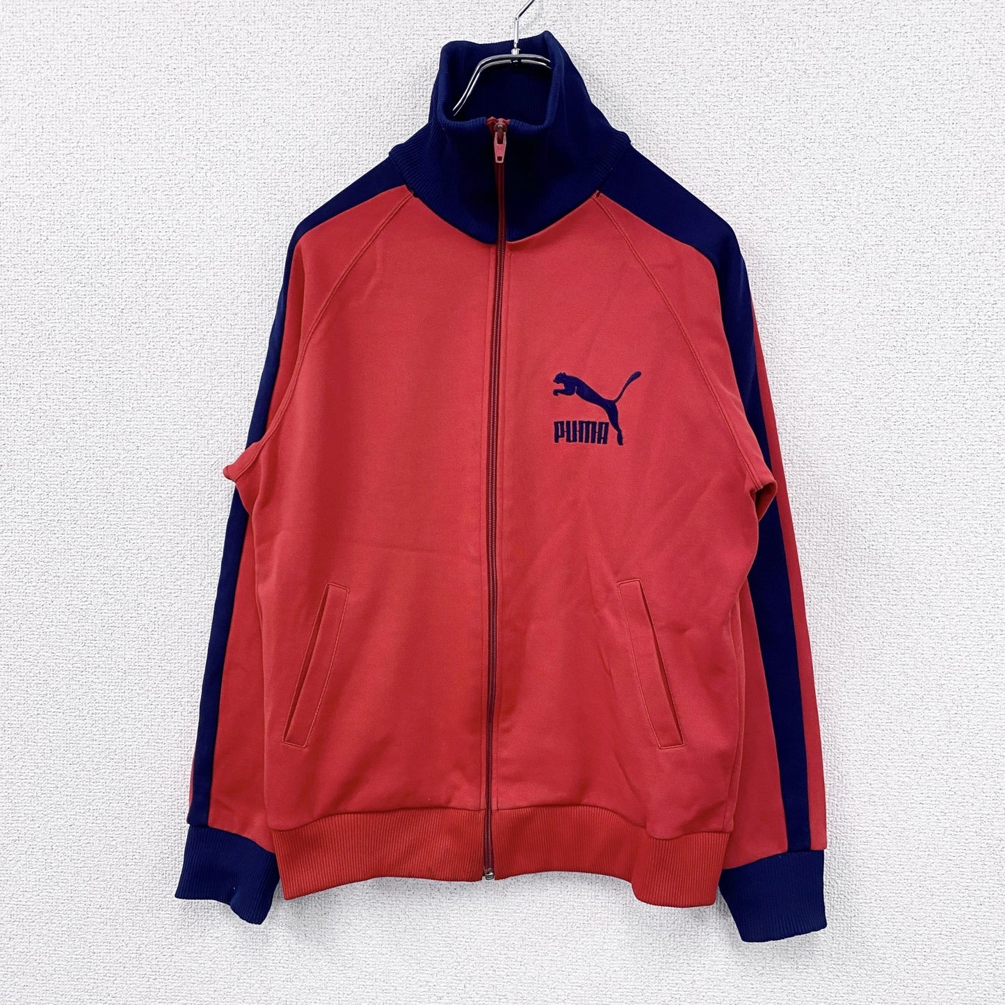 80s　PUMA　プーマ　トラックジャケット/ジャージ　デカロゴ　ヴィンテージ　赤　レッド　Mサイズ