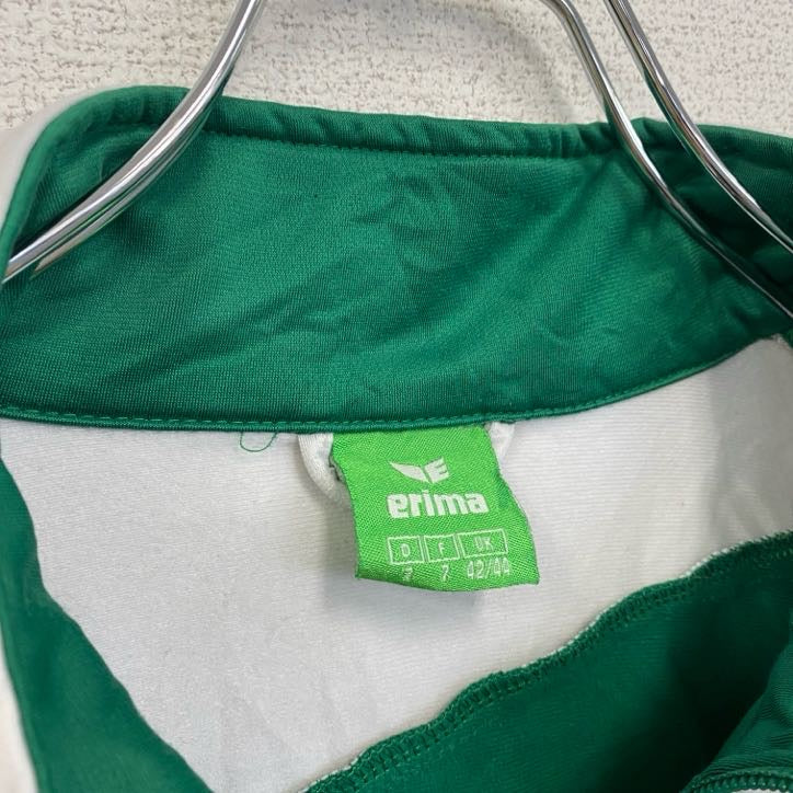 古着 used　erima　長袖トラックジャケット　フルジップジャージ　ワンポイントロゴ刺繍　緑　グリーン　42サイズ