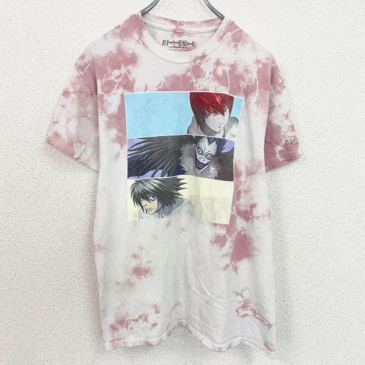 古着 used　DEATH NOTE　デスノート　半袖アニメプリントTシャツ　タイダイ柄　ピンク　ホワイト　Mサイズ