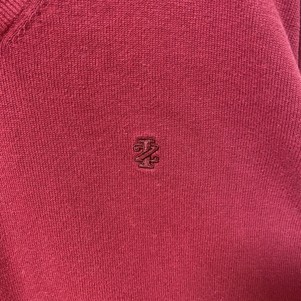 古着 used　IZOD アイゾッド　長袖Vネックニット　セーター　ワンポイントロゴ刺繍　無地　赤　レトロデザイン　Lサイズ