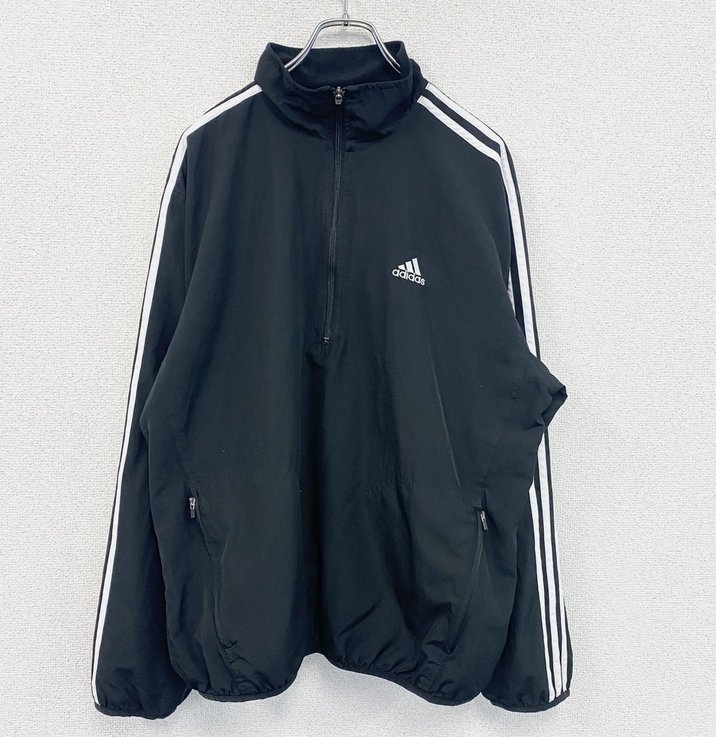 adidas　アディダス　プルオーバージャケット　ハーフジップ　黒　ブラック　Mサイズ