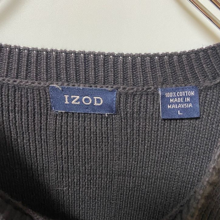 IZOD アイゾッド　コットンニットセーター　ワンポイントロゴ刺繍　黒　ブラック　レトロ　Lサイズ