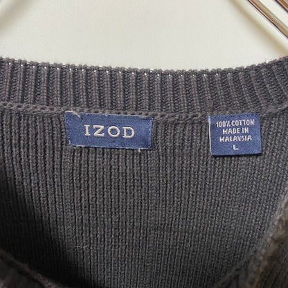 IZOD アイゾッド　コットンニットセーター　ワンポイントロゴ刺繍　黒　ブラック　レトロ　Lサイズ