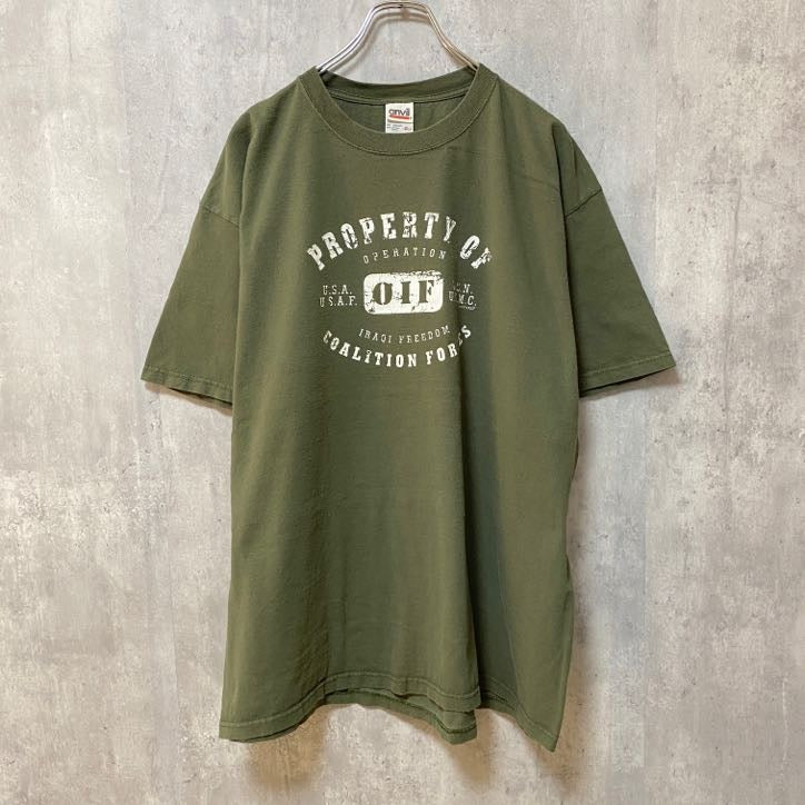 90s～　anvil　アンヴィル　半袖プリントTシャツ　アーチプリント　カプセルプリント　クルーネック　カーキ　XLサイズ