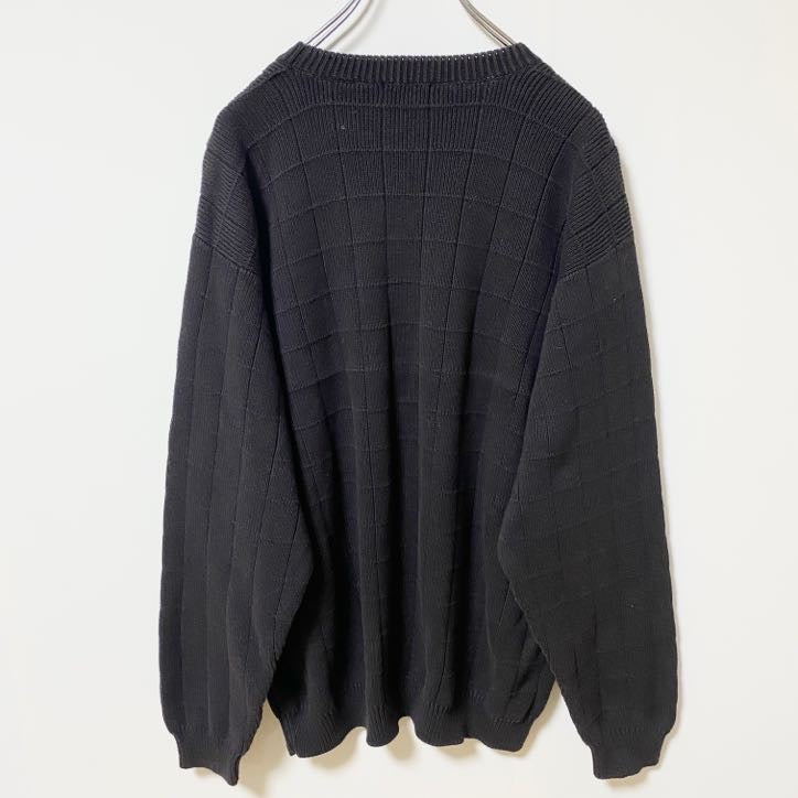 IZOD アイゾッド　コットンニットセーター　ワンポイントロゴ刺繍　黒　ブラック　レトロ　Lサイズ