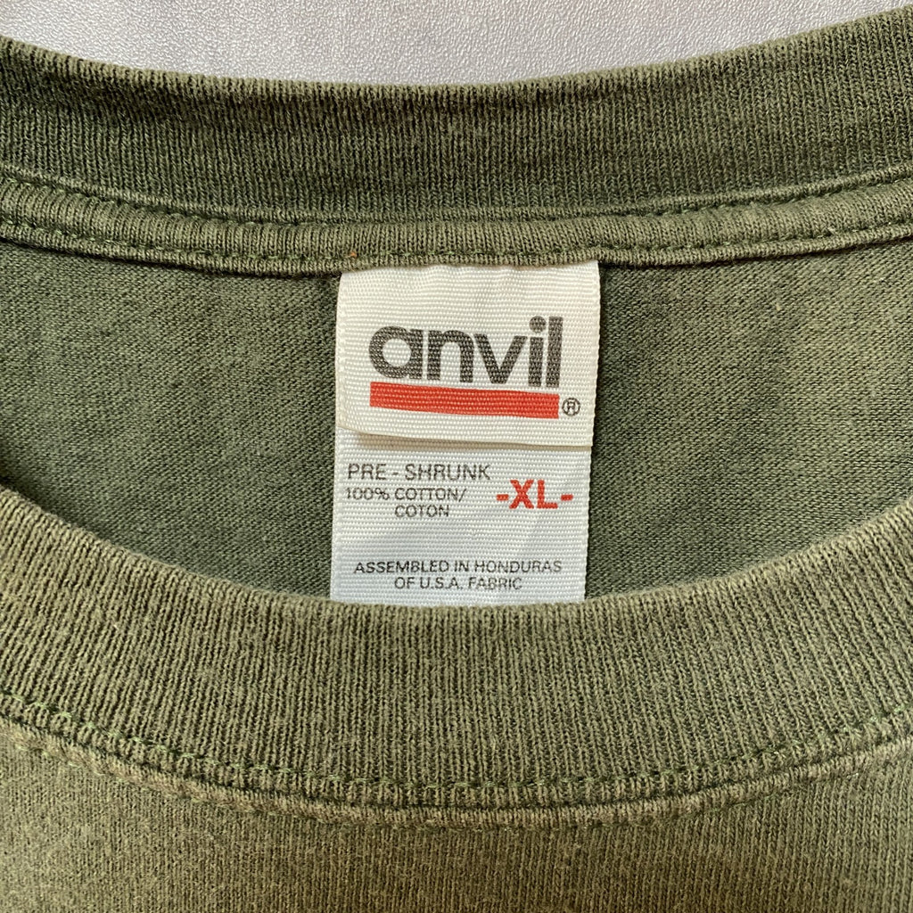 90s～　anvil　アンヴィル　半袖プリントTシャツ　アーチプリント　カプセルプリント　クルーネック　カーキ　XLサイズ