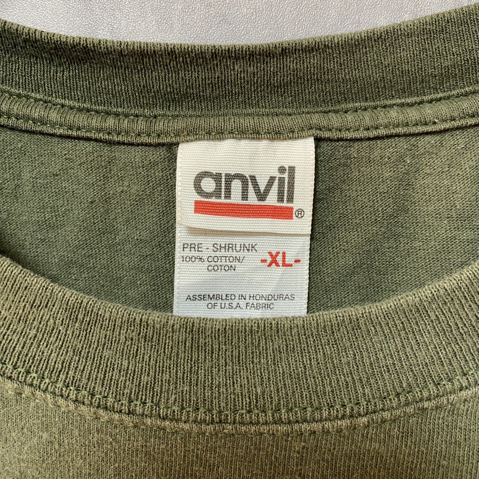 90s～　anvil　アンヴィル　半袖プリントTシャツ　アーチプリント　カプセルプリント　クルーネック　カーキ　XLサイズ