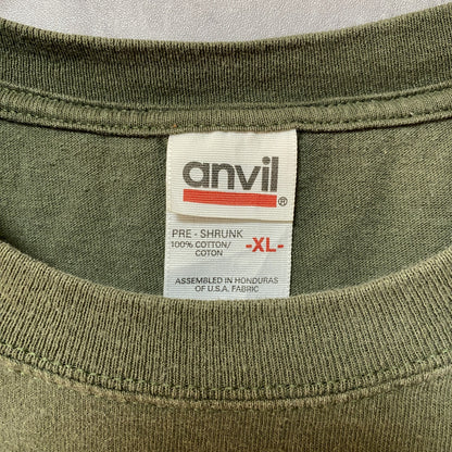 90s～　anvil　アンヴィル　半袖プリントTシャツ　アーチプリント　カプセルプリント　クルーネック　カーキ　XLサイズ