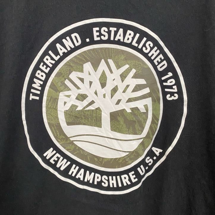 古着 used　Timberland　ティンバーランド　半袖プリントTシャツ　　クルーネック　黒　ブラック　Lサイズ