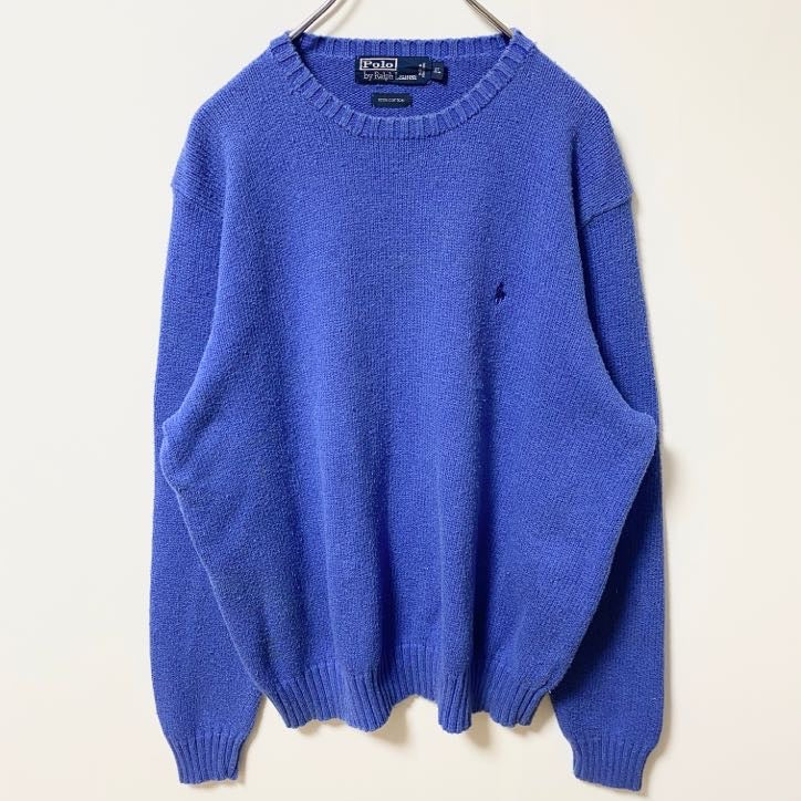 90s　Polo by Ralph Lauren　ラルフローレン　コットンニットセーター　ブルー　XLサイズ