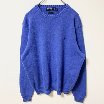 90s　Polo by Ralph Lauren　ラルフローレン　コットンニットセーター　ブルー　XLサイズ