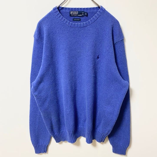 90s　Polo by Ralph Lauren　ラルフローレン　コットンニットセーター　ブルー　XLサイズ