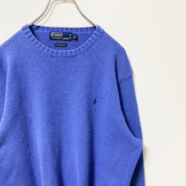90s　Polo by Ralph Lauren　ラルフローレン　コットンニットセーター　ブルー　XLサイズ