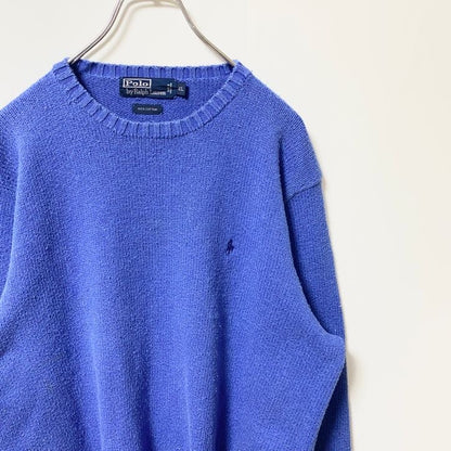 90s　Polo by Ralph Lauren　ラルフローレン　コットンニットセーター　ブルー　XLサイズ