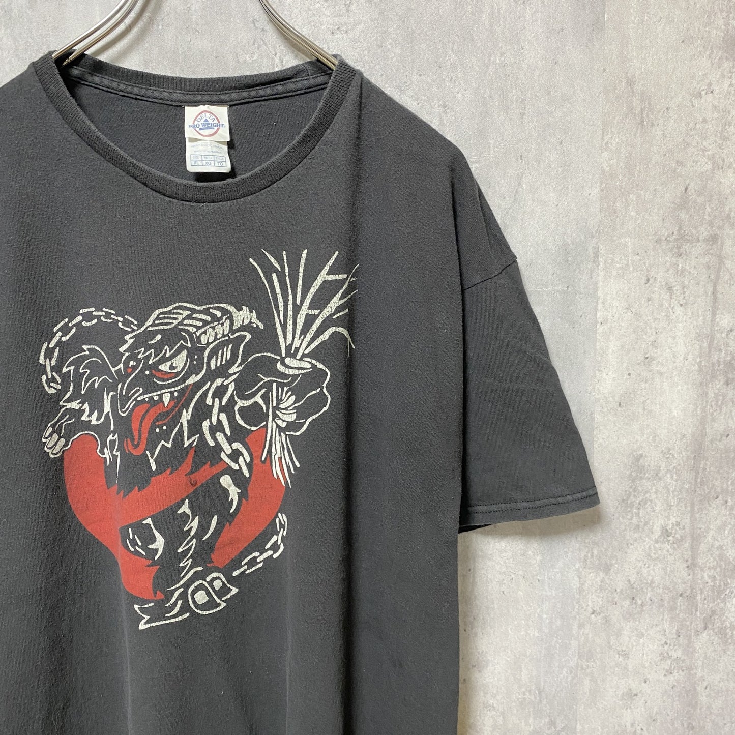 古着 used　DELTA PRO WEIGHT　半袖プリントTシャツ　黒　ブラック　レトロデザイン　クルーネック　XLサイズ