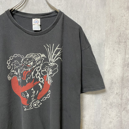 古着 used　DELTA PRO WEIGHT　半袖プリントTシャツ　黒　ブラック　レトロデザイン　クルーネック　XLサイズ
