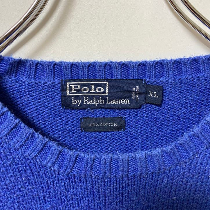 90s　Polo by Ralph Lauren　ラルフローレン　コットンニットセーター　ブルー　XLサイズ