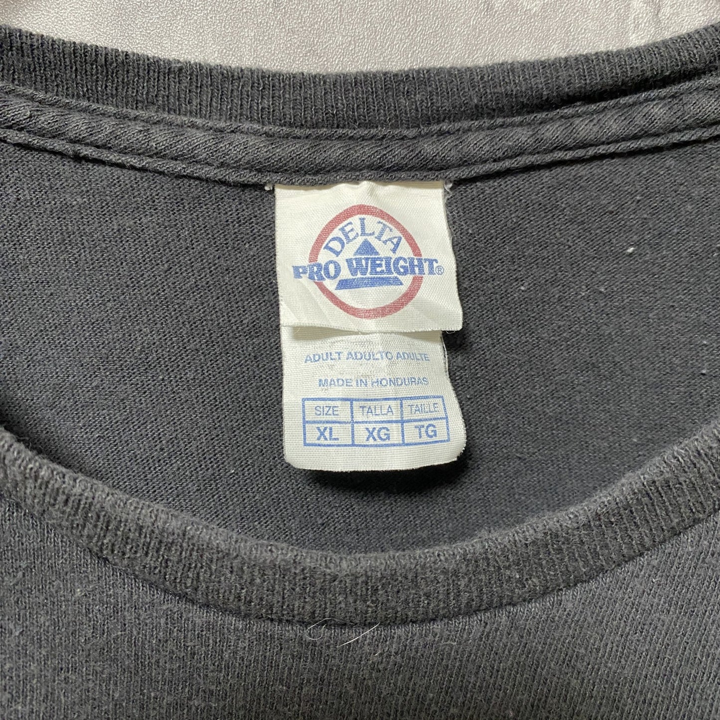 古着 used　DELTA PRO WEIGHT　半袖プリントTシャツ　黒　ブラック　レトロデザイン　クルーネック　XLサイズ
