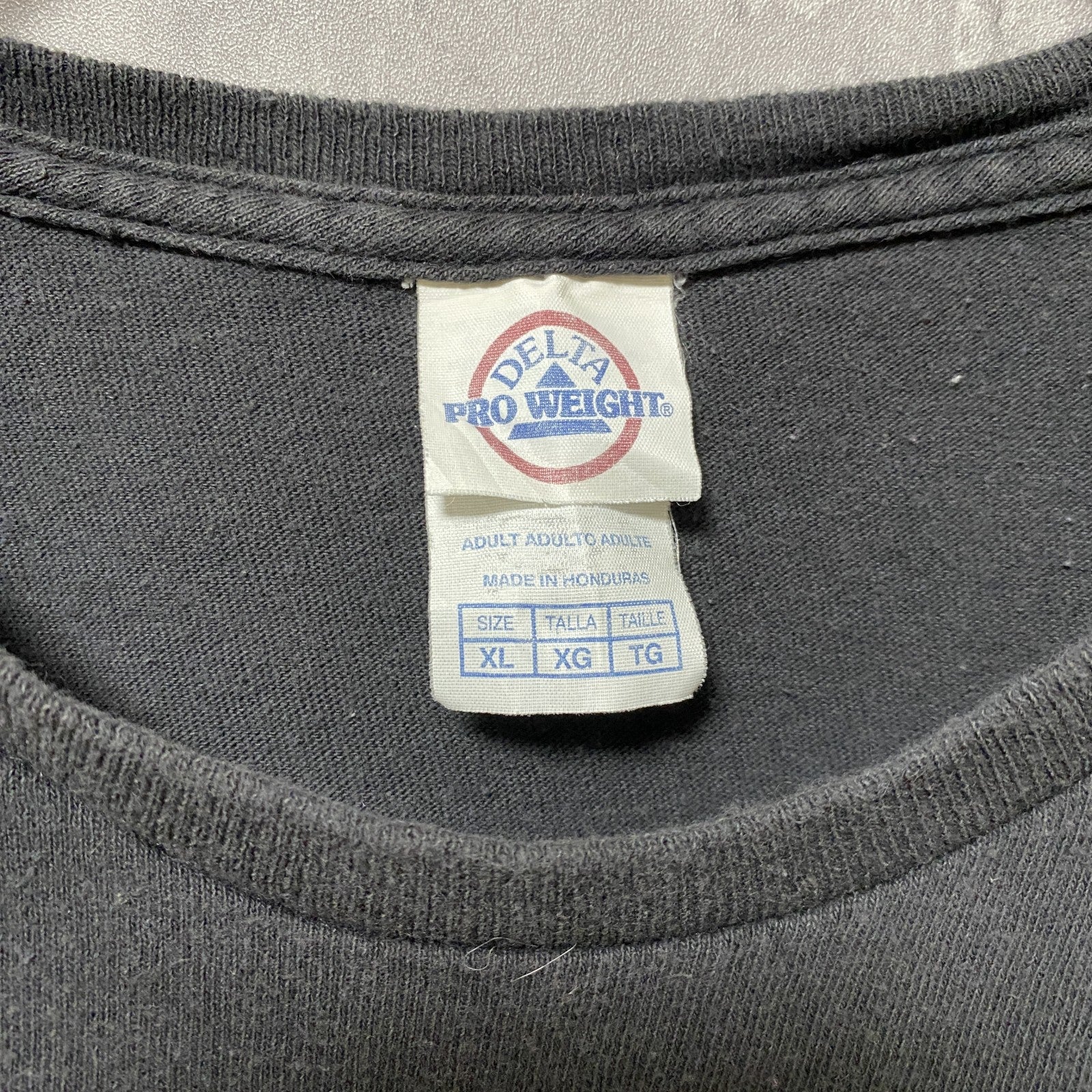 古着 used　DELTA PRO WEIGHT　半袖プリントTシャツ　黒　ブラック　レトロデザイン　クルーネック　XLサイズ