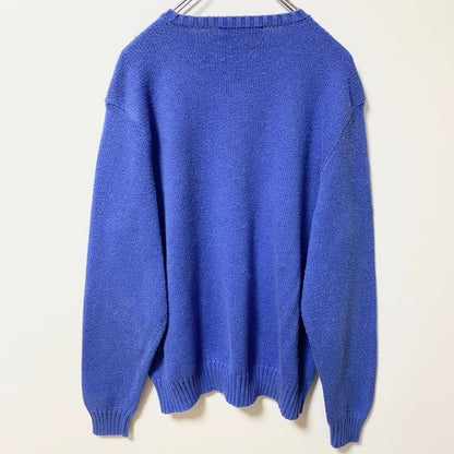 90s　Polo by Ralph Lauren　ラルフローレン　コットンニットセーター　ブルー　XLサイズ