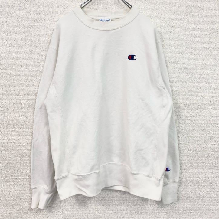 古着 used　00s　Champion　チャンピオン　長袖スウェット　リバースウィーブ　ワンポイント刺繡ロゴ　ホワイト　Mサイズ