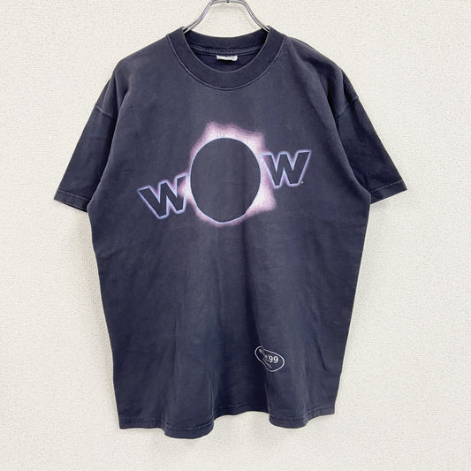 WOW　日食　半袖プリントTシャツ　両面プリント　フェード　黒　ブラック　XLサイズ