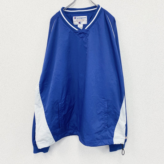 Champion　チャンピオン　プルオーバーナイロンジャケット　ロゴ刺繡　青　2XLサイズ