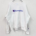 古着 used　Champion　チャンピオン　長袖スウェット　リバースウィーブ　刺ロゴ　白　ホワイト　XLサイズ