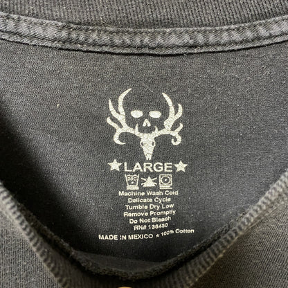 古着 used　USA国旗　アメリカ　半袖プリントTシャツ　バックプリント　ワンポイント　黒　ブラック　デザイン　クルーネック