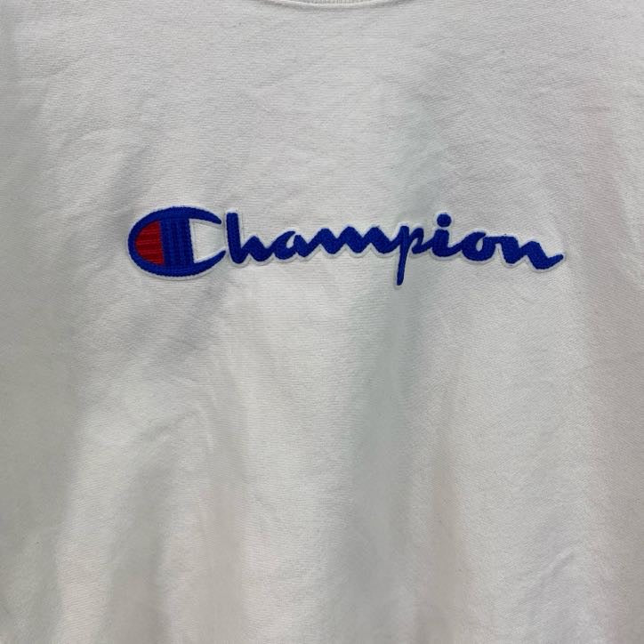 古着 used　Champion　チャンピオン　長袖スウェット　リバースウィーブ　刺ロゴ　白　ホワイト　XLサイズ