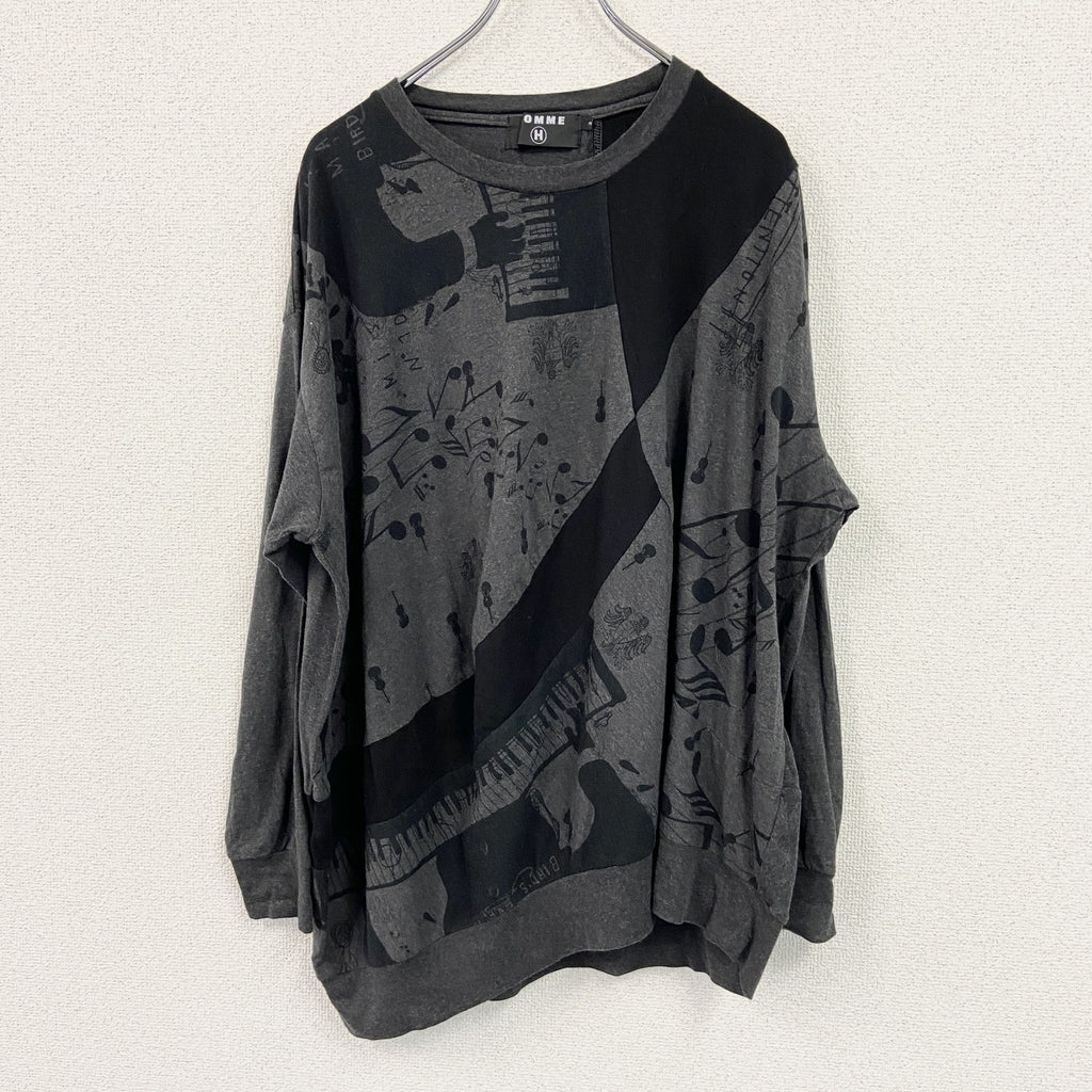 GOMME　ゴム　長袖プリントTシャツ/ロンT　ダークグレー　2サイズ