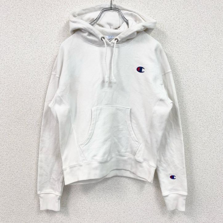 古着 used　Champion　チャンピオン　長袖パーカー　リバースウィーブ　ワンポイント刺ロゴ　白　ホワイト　XSサイズ