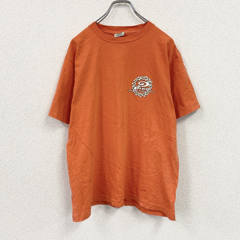 90s～　PIKO　ピコ　半袖プリントTシャツ　シングルステッチ　デカロゴ　ヴィンテージ　オレンジ　Lサイズ