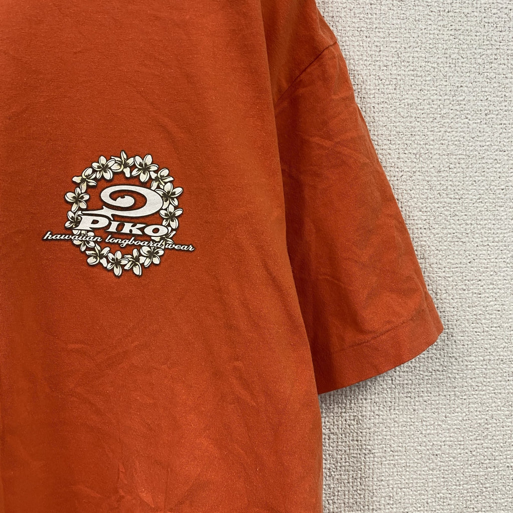 90s～　PIKO　ピコ　半袖プリントTシャツ　シングルステッチ　デカロゴ　ヴィンテージ　オレンジ　Lサイズ