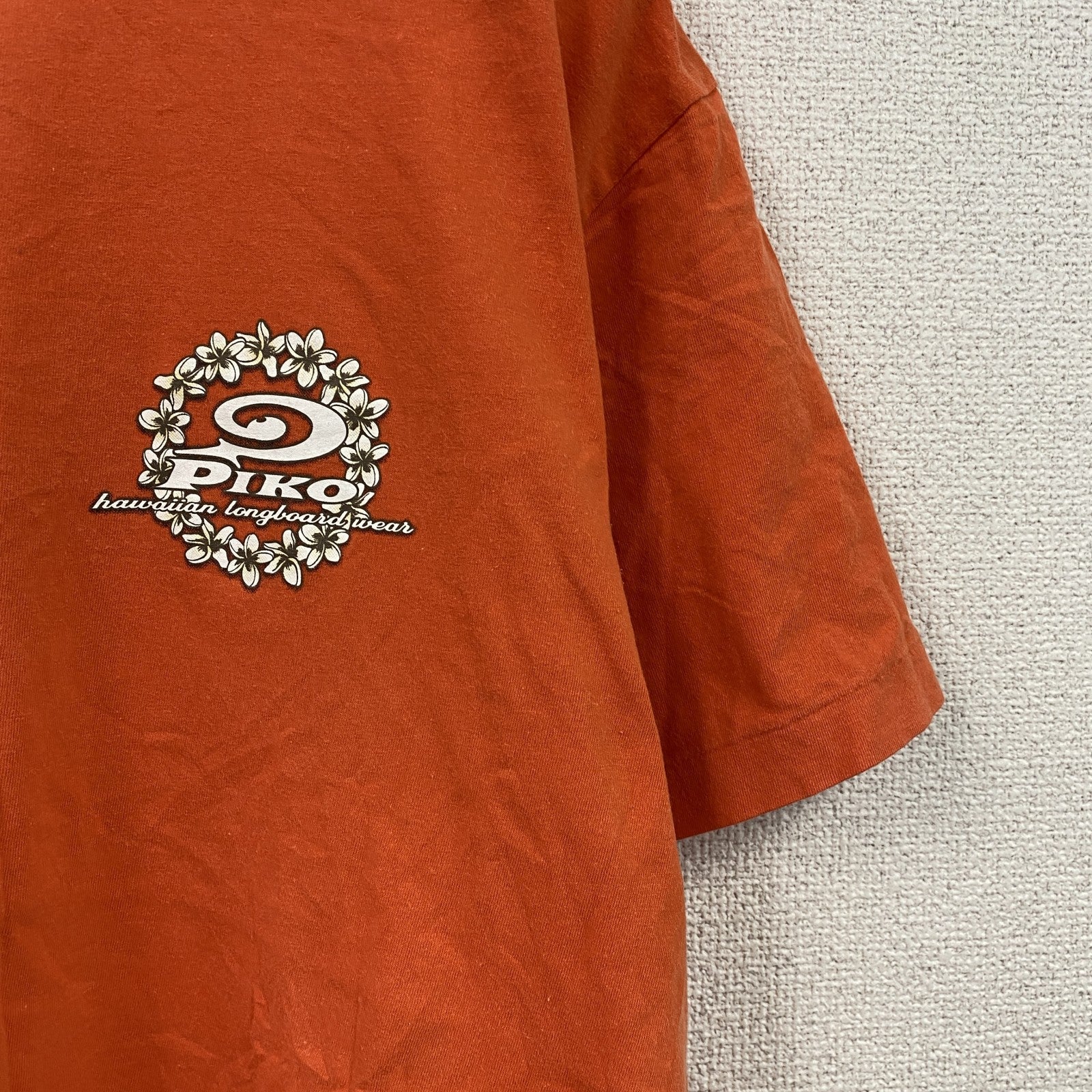 90s～　PIKO　ピコ　半袖プリントTシャツ　シングルステッチ　デカロゴ　ヴィンテージ　オレンジ　Lサイズ