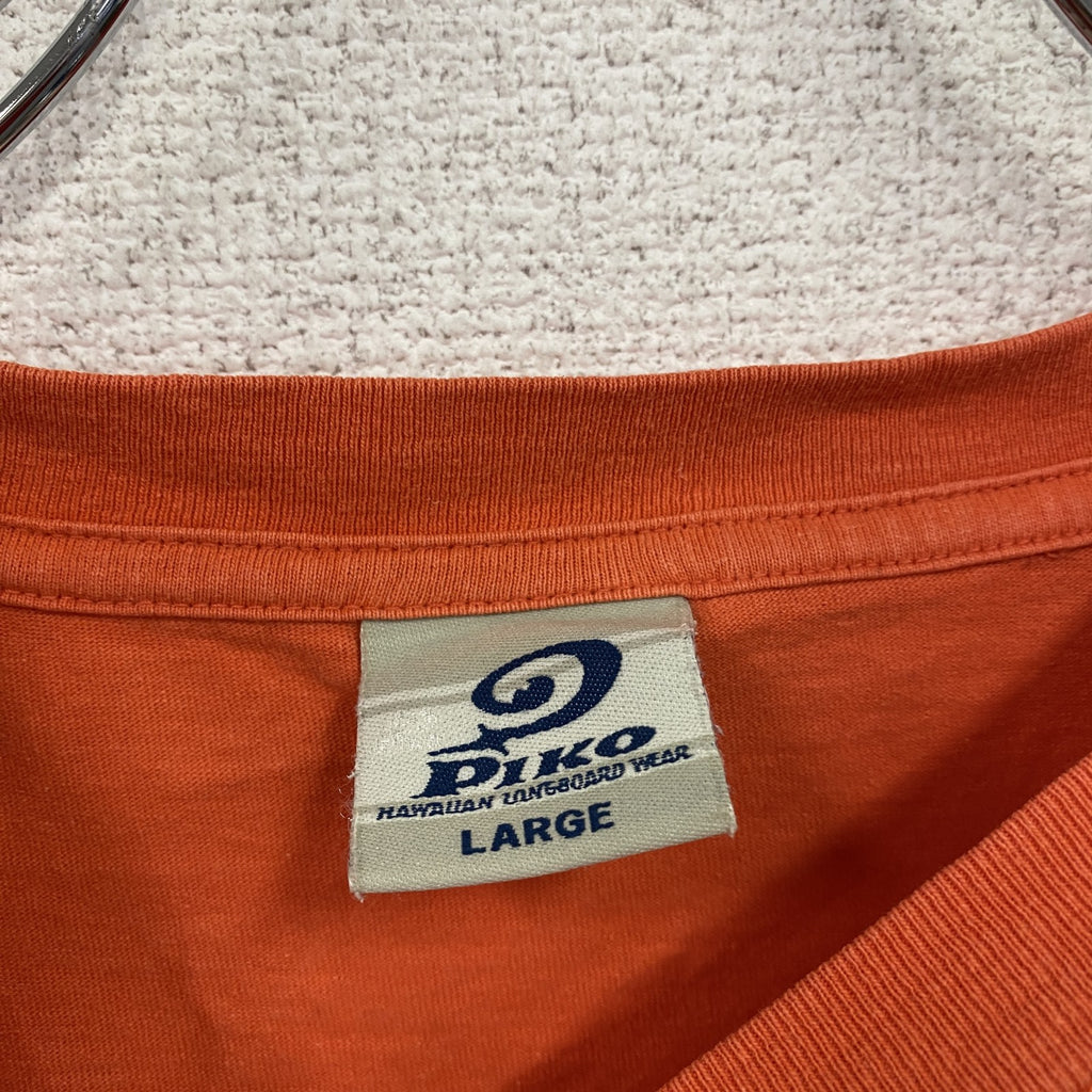 90s～　PIKO　ピコ　半袖プリントTシャツ　シングルステッチ　デカロゴ　ヴィンテージ　オレンジ　Lサイズ