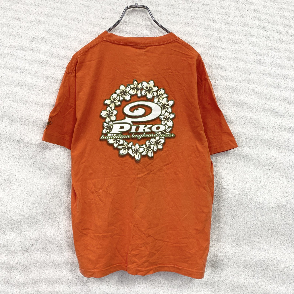 90s～　PIKO　ピコ　半袖プリントTシャツ　シングルステッチ　デカロゴ　ヴィンテージ　オレンジ　Lサイズ