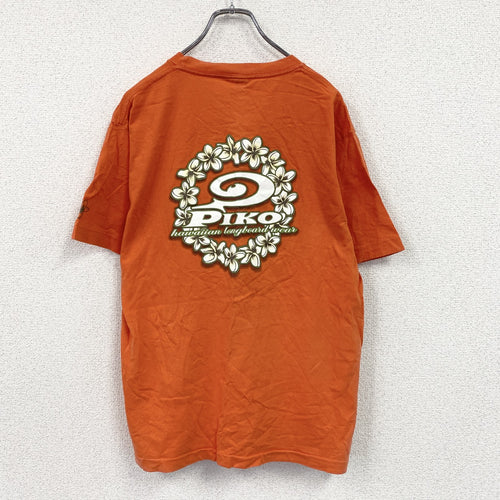 90s～　PIKO　ピコ　半袖プリントTシャツ　シングルステッチ　デカロゴ　ヴィンテージ　オレンジ　Lサイズ